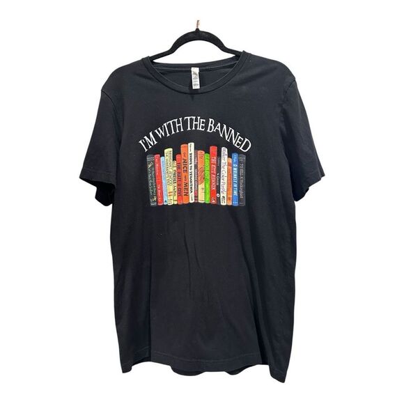 Graphic I’m with the banned Black Graphic T-Shirt with Colorful Book Design - Picture 1 of 10